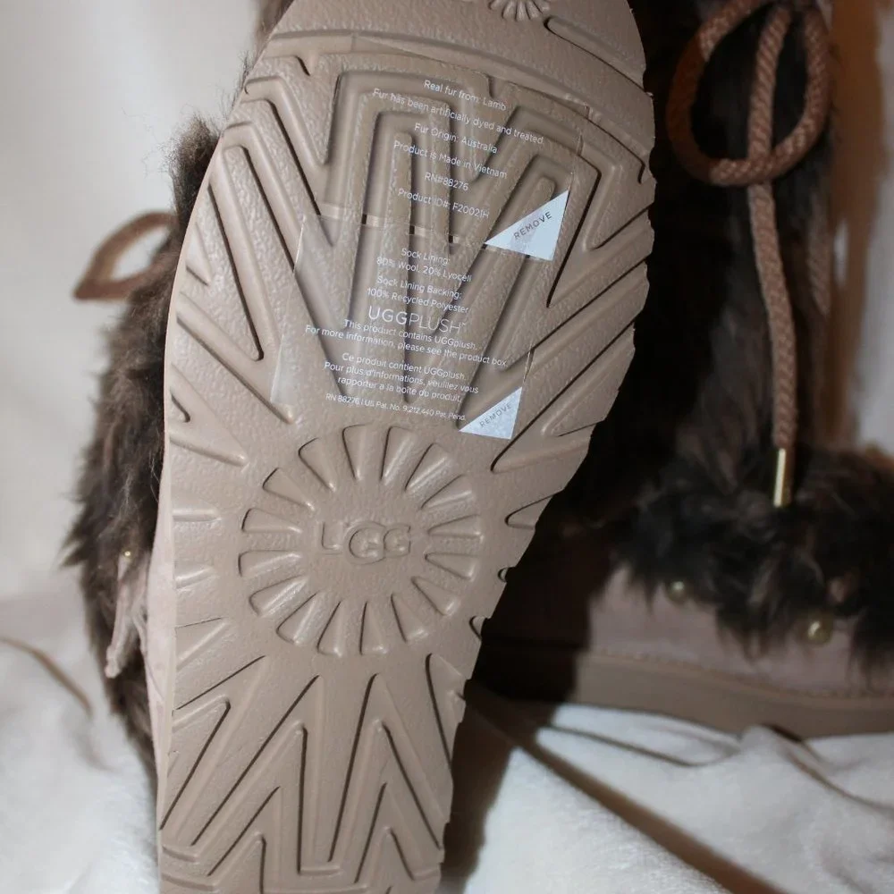 NIB UGG TALL POSH FUR SUEDE LIMITED‎ BOOTS BEACHWOOD BROWN TAN